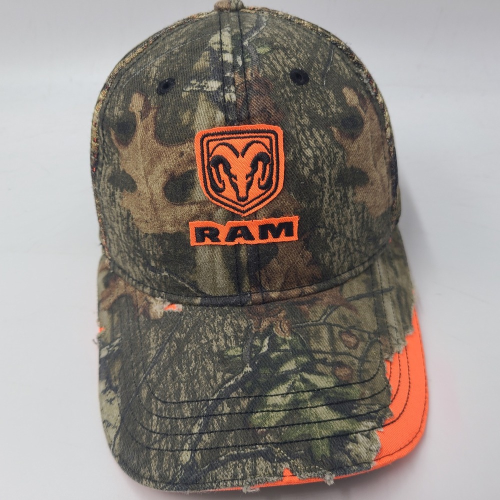 Dodge Ram Hat Adjustable Trucker Mesh Camo Brown Orange Distressed Truck Men